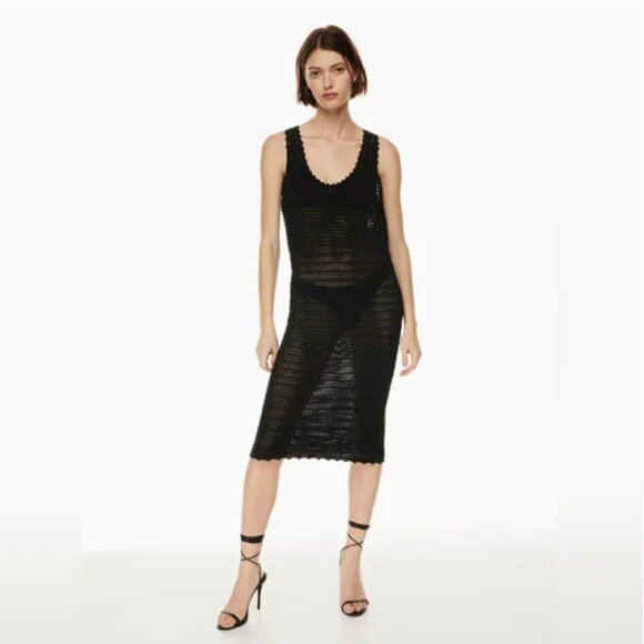 NWT Aritzia Wilfred Ephron Black Crochet Midi Dress - Picture 1 of 7
